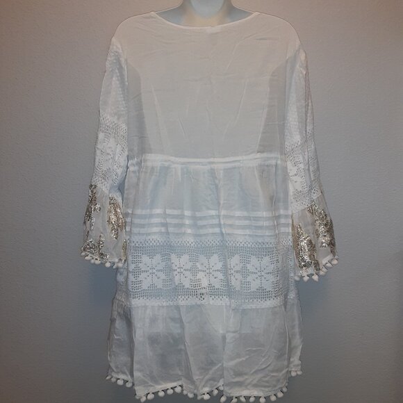 Croatian Swim Cover-Up * Dress / Tunic * White Cotton & Gold Thread* Embellished - Picture 4 of 5